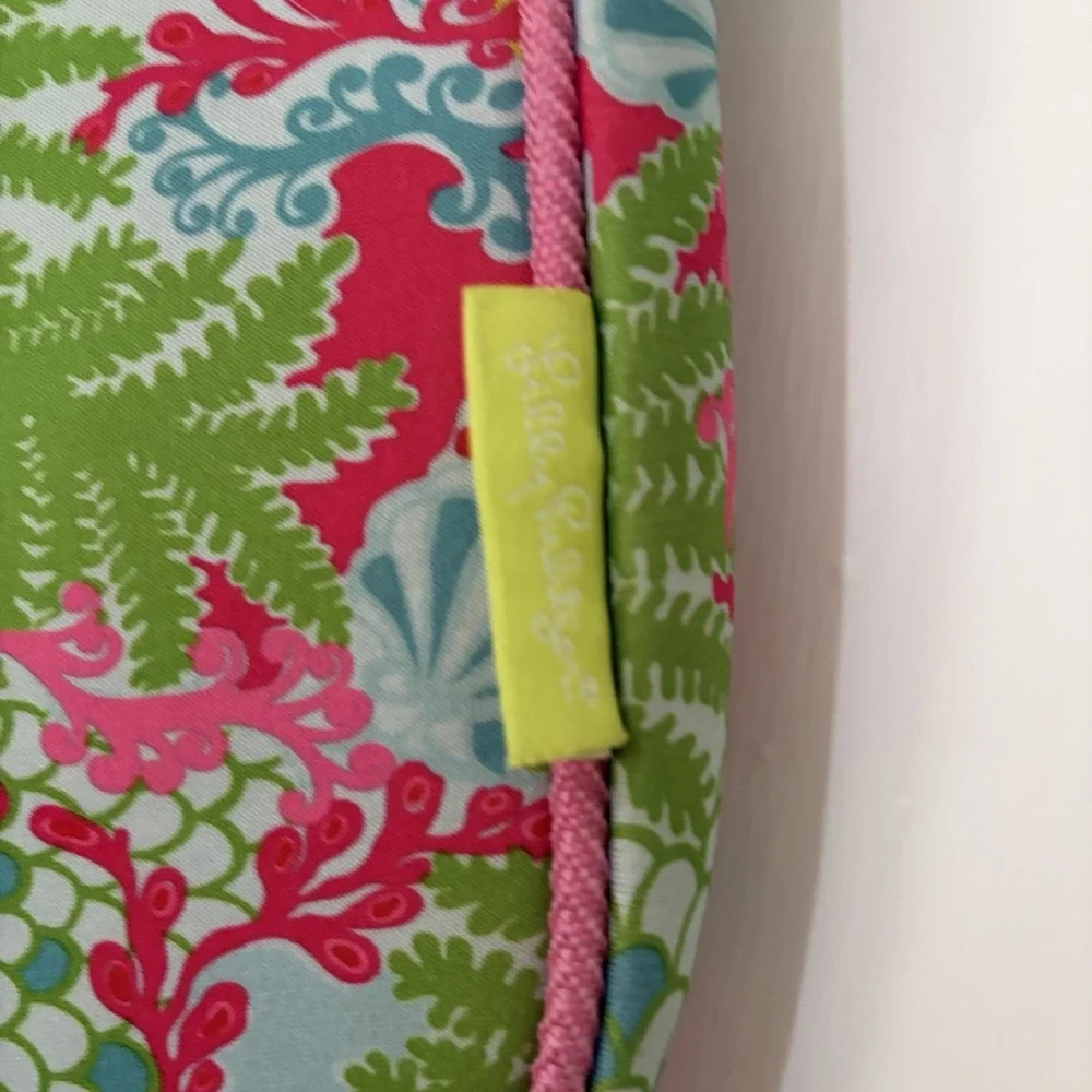 Lilly Pulitzer Pink Green Checking In Print Laptop Case Bag Padded Neoprene